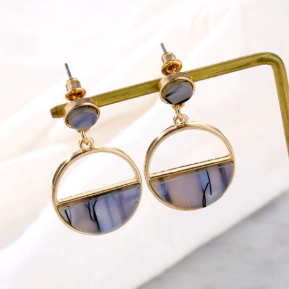 “Round & Round” Chic Marble Circle Drop Earrings